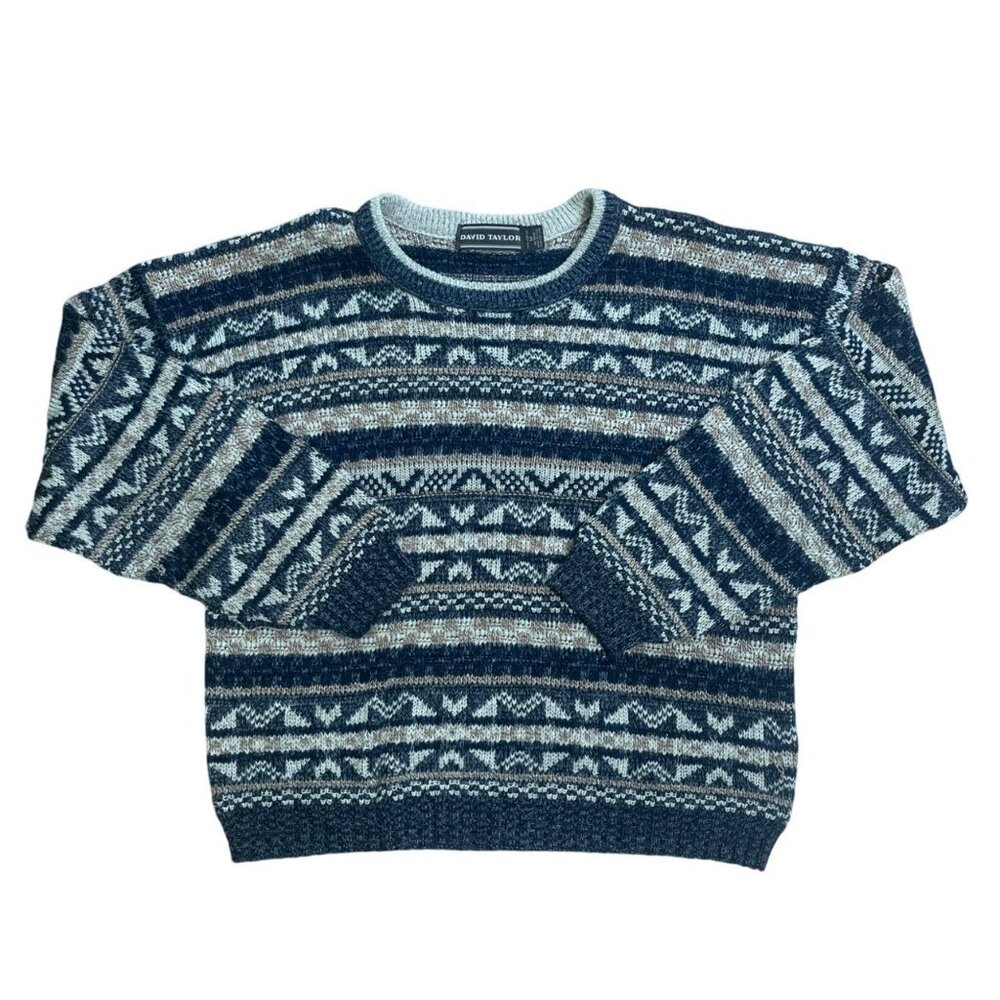 David Taylor Sweater Size M Mens Multicolor Pattern Longsleeve Crew Neck Knit